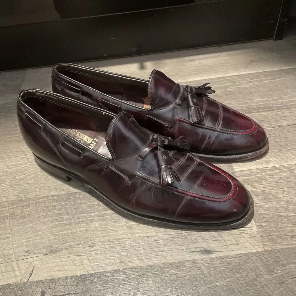 Vintage Johnston & Murphy Aristocraft Oxblood Leather Tassel Loafers 9.5 B/A USA